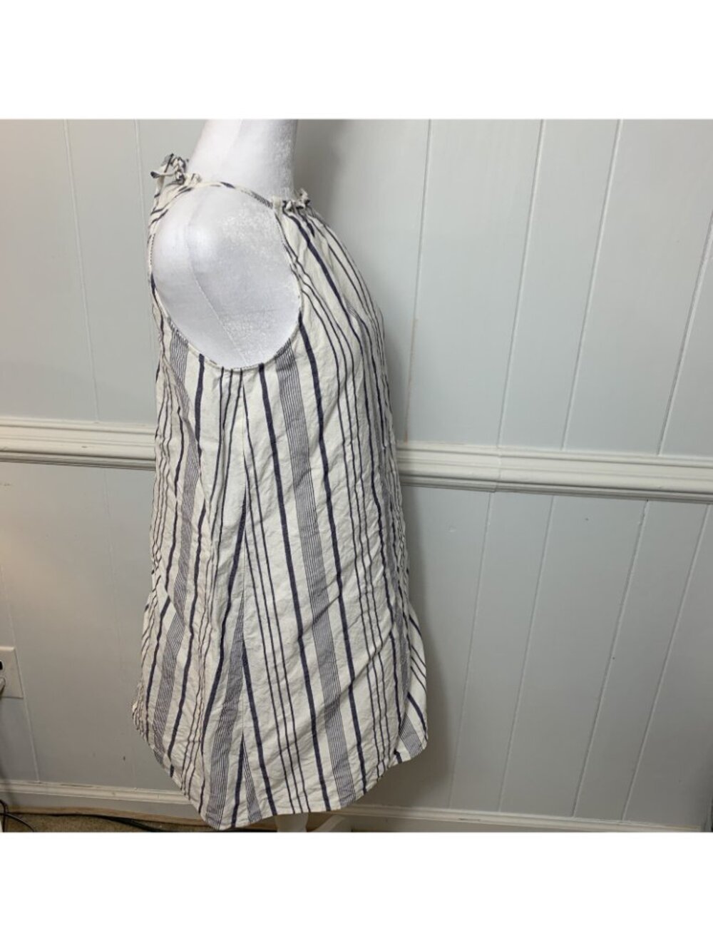 Loft Lightweight Linen Blend Blue And White Stripes Boho Vacation Beach Dress XS - Picture 2 of 11